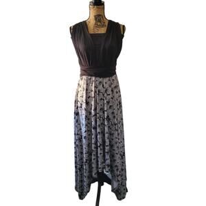 Size large black & white geometric print wrap dress with asymmetrical hem